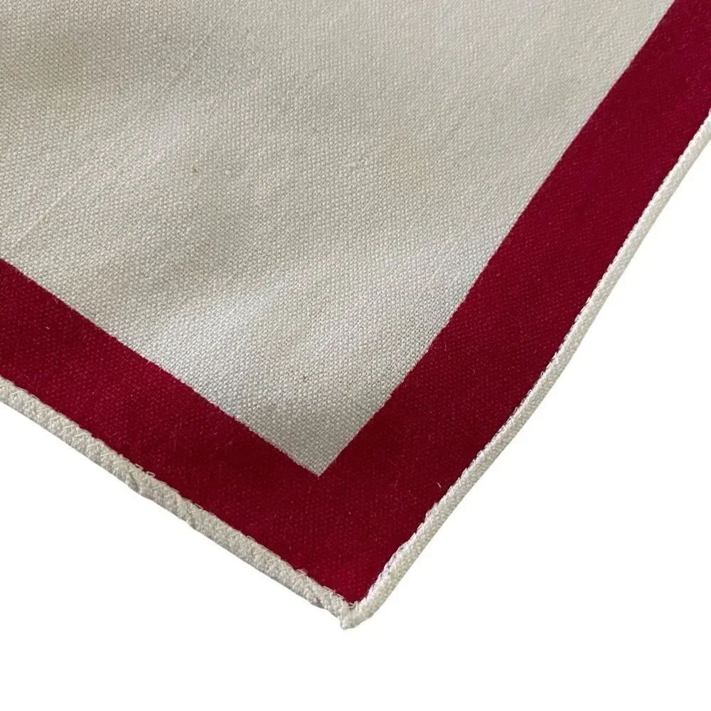 Lot of 4  Cloth Napkins Ivory Red Stripe 14
